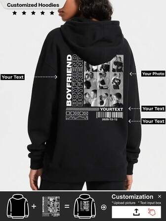 Customized Women's Black Hoodie, Add Your Favorite Photo And Number, Great Gift For Anyone