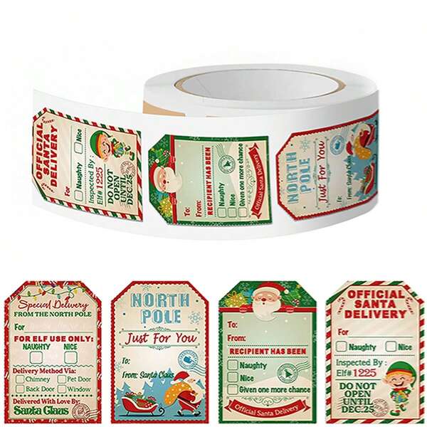 1 Roll 300pcs Cartoon Christmas Stickers, Cartoon Christmas Theme Gift Labels, Self-Adhesive Sealing Stickers, Suitable For Christmas Celebration, Cartoon Stickers, Christmas