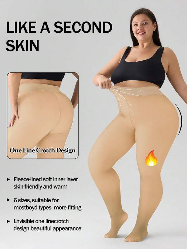 1 Piece Of Plus-Size Women's Winter Warm Semi-Transparent Silk, Wool-Lined Leggings, Warm Tights And Socks, High-Elastic Skin-Friendly Comfortable Leggings