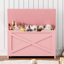30" Storage Chest, Toy Box With  Safety Hinges, Lift Top Wooden Toy Chest, Storage Bench, For Living Room, Bedroom, Entryway - Pink - View 6