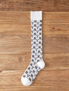 1 Pair Women's Long Socks, Ins Korean Style NY High Tube Socks, Retro College Style, Autumn/Winter