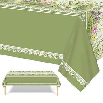 1 件，绿色水彩花卉印花主题一次性塑料桌布，适用于派对，桌裙优雅装饰，适用于生日婚礼婴儿洗礼茶会装饰，大尺寸矩形桌布，家居装饰，派对用品，70.8x42.5 英寸