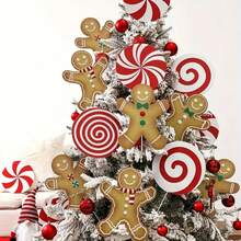 4 Holiday Christmas Tree Decorations, Red And White Mint Candy Bar Design, 7.9 Inches, Durable Plastic Material, Washable, Cute Candy Selection Decorations, Christmas Tree Top, Family Office, Holiday Party Decoration, Suitable For Home, Office And Party Decoration - Multicolor - View 5
