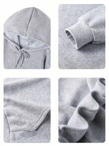 女式新款图案印花宽松保暖内衬连帽运动衫，冬季 - 淺灰色 - 查看 5