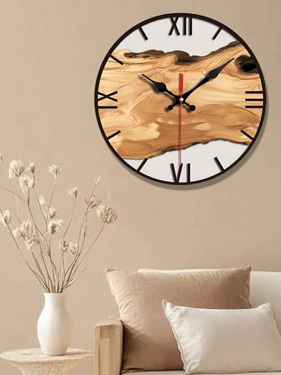 Elegante Timepiece, Chic Wood Grain Roman Numeral Wand Klok Silent Quartz Movement, Perfect Living Room, Bedroom, Kitchen Office Battery Operated (AA Not Included)