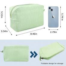 GFU Cosmetic Bags For Women, Seersucker Cosmetic Bag, Travel Toiletry Stripe Makeup Bag, Large Women Aesthetic Organizer Storage Pouch, Girls Handbags Purses, Green{"Color_name":"Green"} - 綠色 - 查看 5