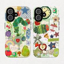 Curious Georgeee Cute Collage Phone Case - Colorful Caterpillar Fruits Pizza Stars Whimsical Patterns Compatible With IPhone 7-16 &  Galaxy S21-S25  Gift For Him Her - 混合色1 - 查看 1