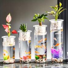 2-In-1 Plastic Transparent Cylinder Aquarium With Hydroponics Basket, Suitable For Desktop Or Tabletop Display
