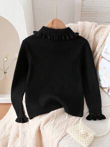 Áo len cổ lọ tay dài đính ngọc trai giản dị cho bé gái mùa thu/đông - màu đen - Xem 2