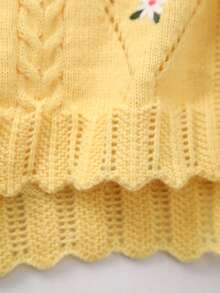 Baby Girl Sleeveless Floral Embroidered Hollow-Out Knit Cardigan Vest - Light Yellow - View 5
