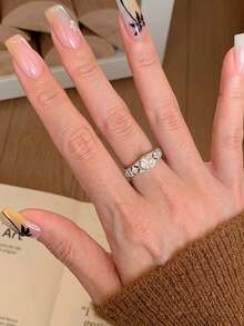 1pc Stainless Steel Lace Rhinestone Ring, Delicate & Cute, Luxury Niche, Versatile, Girlfriend Gift - Bạc - Xem 3