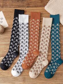 1 Pair Women's Long Socks, Ins Korean Style NY High Tube Socks, Retro College Style, Autumn/Winter