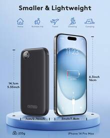 Powerbank Fast Charging Max 12V/4.5A, Ultra Slim Portable Charger USB C 10000mah, Travel Power Bank For IPhone 11 12 13 14 15 16 Android, DC Lightweight Battery Pack Phone Charger, Deep Black - 黑色 - 查看 5