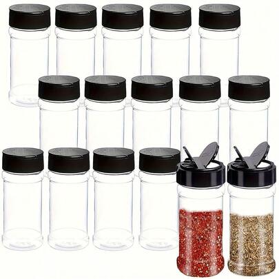 1-12pcs Storage Container, 3.5-Ounce Leak Proof Seasoning Container With Black Screw Cap, Portable Transparent Spice Sealed Can For Spices, Powders, Chili And Salt, Kitchen Organization And Storage, Kitchen Accessories