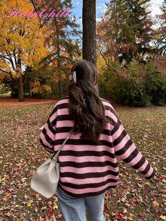 圣诞节 HoloChill 女士年轻网红休闲风圆领纯色套头毛衣，新年新款休闲装