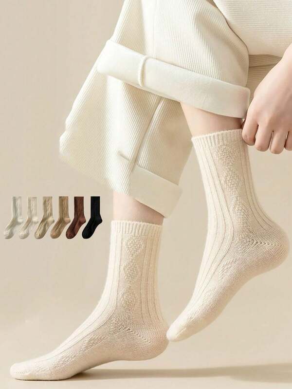 Wool Socks Women's Female Winter Warm Sock Thicker Korean Solid Sheep Wool Knitted Against Cold Snow Thermal Long Socks Soft Sox