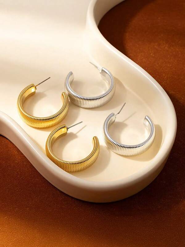 1 Pair Elegant Asymmetrical Earrings - Fashionable Versatile Mixed Color (Gold + Silver) Minimalist Earrings For Women, Suitable For Daily Wear And Travel/Leisure