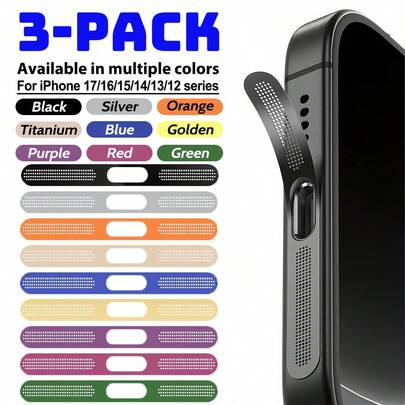 ZYONS 3pcs Metal Speaker Dust Cover Mesh Protector Compatible With IPhone 17 Pro Max/17 Air/16 Pro Max/16/15/14/13/12 Series, Durable Metal Material, Available In Black/Silver/Cosmic Orange/Gold/Green/Red/Blue/Purple/Desert Titanium