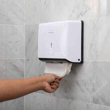 Paper Towel Dispenser, Tri - Fold Towel Holder, Restroom, Wall Mount, Bathroom, 10.25Lx 3.75x 8H, Black - White + 1-piece + Dispenser - View 3