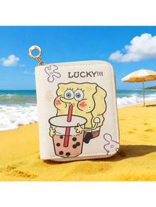 1 قطعة محفظة صغيرة بسحاب بتصميم كرتوني لشخصية سبونج بوب مناسبة للسفر والهدايا