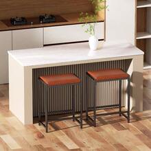Bar Stools, Bar Chairs, Counter Height Kitchen Counter Stools With Footrests, Synthetic Leather Mid - Modern, 25 - Inch Tall, Kitchen, Dining Room, Counter, Cafe - Black - View 4