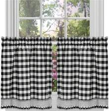 Achim Home Furnishings Buffalo - Cortina de Cuadros para Ventana, Par de bandejas, Blanco/Negro, Tier Pair 58 x 24, 1 - Amarillo y blanco - Ver 9