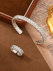 2pcs/Set Middle East Style Ramadan Copper 24K Gold Plated Double-Layer Dotted Round Openwork Women Bangle Rings Set - Yellow Gold - View 8