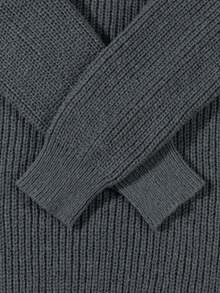 ANDREILEE 秋冬保暖宽松休闲纹理高街男女通用毛衣，简约落肩长袖针织套头衫 - 灰色 - 查看 9