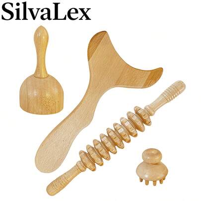 4 Stück SilvaLex Holzmassagegerät, kann als Valentinstags-Geschenk verwendet werden, hilft beim Entspannen von Taille, Rücken, Bauch, Nacken & Schultern, Beinen, Armen, tolles Muttertagsgeschenk für Mama
