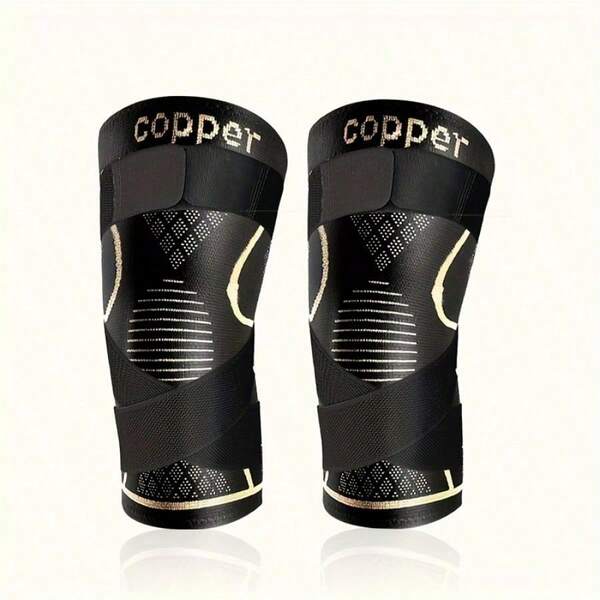 2pcs/1Pair Double Bandage Copper Ionic Knee Compression Sleeve, Sports Knee Brace For Men And Women, Copper Ion Compression Sleeve For Athletic Joint Protection,Medial Knee Pain, Ligament Stability & Warmth During Running, Gym, Workouts For Basketball, Volleyball, Golf, Running, Hiking, Warm And Breathable, Night Time Application, Perfect Gift For Family And Friends