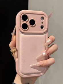 Luxury Artificial Leather Round Lens Protection Phone Case Compatible With IPhone 17ProMax 17Pro 17Air 17 16 15 14 13 12 Pro Max 11 The Soap Shockproof Soft Back Cases - Pink - View 3
