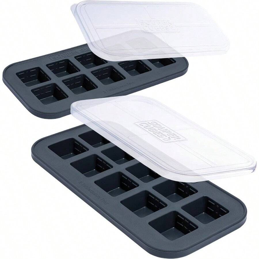 2 Tbsp. Silicone Freezer Molds - Storing Garlic, Herbs, Ginger, Pesto, Tomato Paste, Lemon, Purees And More - Silicone Food Freezer Tray - Aqua U2013 2 - Pack - 2 件裝 + 木炭 - 查看 1