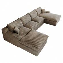LUCKHAO 135" Sectional Couches For Living Room Modern Modular Sofa With U-Shape Couchs Upholstered Boneless Couch Deep Seat Sectional Couch With Chaise (Facing Chaise+3Seaters+Ottoman) - 右向躺椅+3座+1個腳凳(駝色) - 查看 9