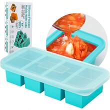 Silicone Freezer Trays With Lid, 4 Cup Soup Freezer Container Large Cube Molds With Reinforced Steel Ring Top Freezing Soup Sauce Broth Leftovers Oven, Easy To Demold Easy Meal Prep Container - Cúp Xanh-4 - Xem 2