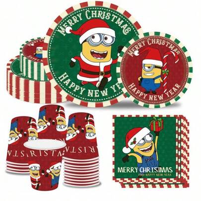 Minions Nouvelle arrivée Ensemble de thème de Noël Minions de Assiettes en papier enduit, Gobelets, Serviettes et Vaisselle sans lamination