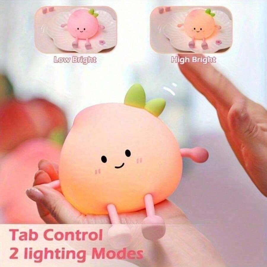 Peach Night Light Silicone Dimmable Touch Night Light, Rechargeable Cute Night Light, Sleep Light, Bedside Lamp, Cute Desktop Decoration For Women, Birthday Christmas Gift - B-Hồng - Xem 1
