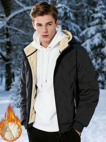 Men's Warm Hooded Winter Jacket With Pockets, Zip-Up Windbreaker, Comfortable Fabric, Suitable For Casual, Outdoor, Travel, Office, Running, Fitness