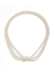 1PC Baroque Geometric Pearl Beaded Collarbone Chain, Retro Tassel Multi-Layered Long Necklace