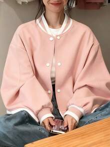 Chaqueta de béisbol High Street: chaqueta individualista y moderna con estampado de inspiración coreana y estilo universitario femenino Cazadoras para Mujer - Rosa - Ver 1