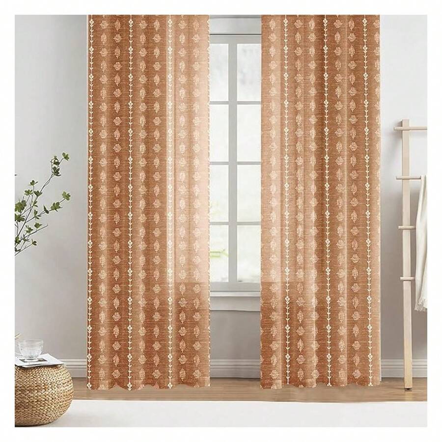 Cortinas naranja quemado de 63 pulgadas, cortinas terracota bohemias - 2 paneles de tratamiento de ventana con estampado floral - Multicolor 184 - Ver 1