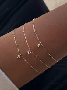 1PC S925 Sterling Silver Bracelet 26 Initial Letters A-Z Bracelet For Bestie Women Girls Daily Dressing Up Gift For Mom, Sisters, Girlfriend, Christmas Gift - Silver - View 3