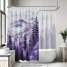 Extra Wide Shower Curtain For Clawfoot Tub, 108x72 Inch, Purple Forest Nature Mountain Pattern Bathroom Decor, Waterproof Cloth Fabric With Hooks{"Color_name":"Purple","Size_name":"108\"Wx72\"L(Packof1)"} - 多色24 - 查看 3