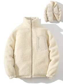 Reversible Thickened Lamb Wool Fleece Jacket, Warm And Windproof, Two-Sided Wear - Khaki - View 7