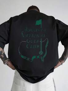 1pcs,100 Percent Cotton,Men's Augusta National Golf Club Logo T-Shirt - Iconic Back Print With Augusta Flag & Golf Course Map, White Short Sleeve Casual Tee For Tournament Fans, Augusta National Golf Club Emblem Apparel, Mens Tshirt, T Shirt Men, Mens Clothes, Mens T Shirts, Mens Shirts, Tshirt For Men, Graphic Tees Men,Graphic T Shirts - 黑色 - 查看 6