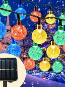 Solar-Powered Crystal Globe String Lights - 20/30/50/100/200 LED, 16.4/22.9/39.3ft Outdoor Decor For Halloween, Christmas, Thanksgiving, Weddings & Garden Parties - Warm White, Colorful & Single White Options, IP44 Waterproof