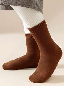 5 Pairs Thick Warm Children Socks, Brown, Khaki, Black, Merino Wool Girls Socks, Solid Color Boys & Girls Socks, Suitable For Toddlers, Autumn/Winter - Multicolor - View 2