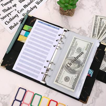 1本A6 PU封面活页笔记本，A6活页手册，多种颜色可选，包含12页彩色预算本、12个拉链信封和钱包、24张标签和2张英文分隔页，用于个人规划和文件收纳。预算信封、预算计划本、预算日记、学习用品、迷你预算本、办公用品、旅行笔记本、备用笔记本、日记本、预算计划本