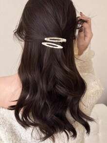 2pcs/Set Acetate Hair Clips Hollowed Oval Geometric Barrettes Side Pins Hairpin Women Hair Accessories Claw Clips, School Stuff, Head Accessories - 卡其黃 2 件/套 - 查看 11