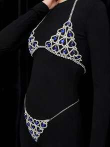 European And American Blue Crystal Bikini Set Party Necklace Body Chain Sexy Summer Beach Underwear Chain Wholesale