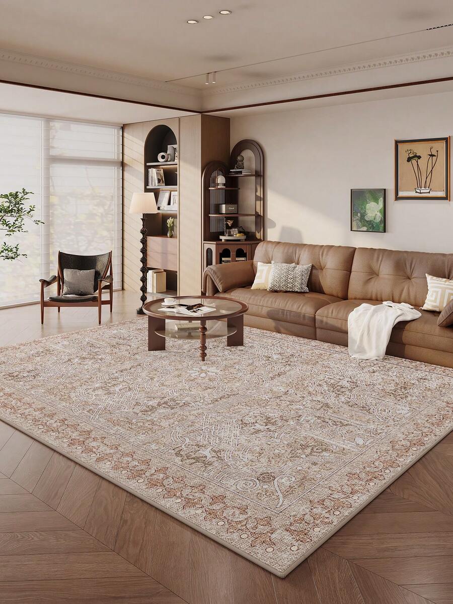 1pc Brown Bohemian Style Living Room Rug, Suitable For Kitchen, Dining Room, Bedroom, Room Holiday Decoration, Indoor/Outdoor, Office, Lobby, Anti-Slip Doormat, Bathroom Rug, Hallway, Study Gaming Area Rug.
